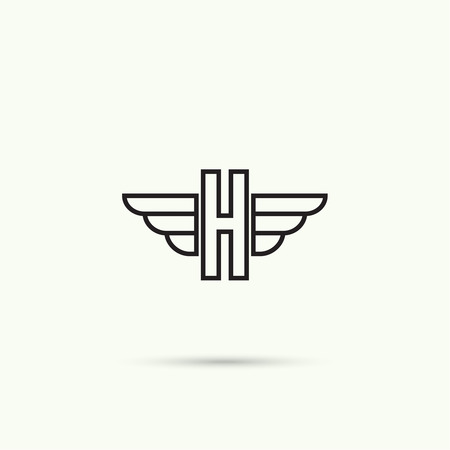 Elegant dynamic alphabet letters with wings. Monogram wing logo mockup. Creative design element. Corporate branding identity. Vector template. Letter hのイラスト素材