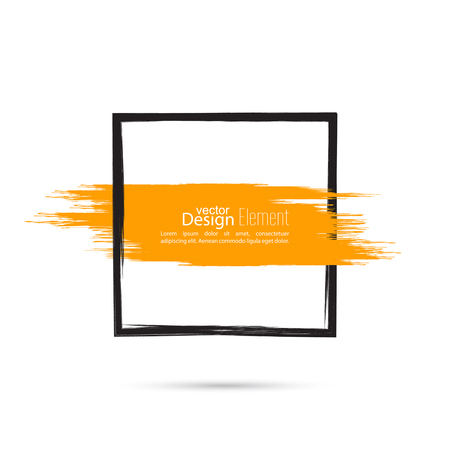 Abstract background with square banner and smear paint. Text box and frame. Vector hand drawn.template, layoutのイラスト素材