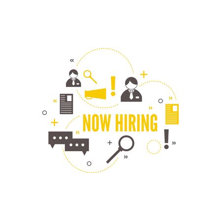 Recruitment. Concept search better candidate for open position. We are hiring, hr. Job offer. Wanted employee, staff. Vector linear icon.のイラスト素材