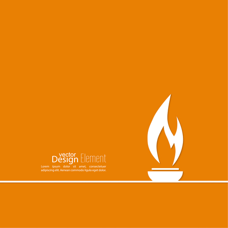 Vector icon of  torch with a flame. Orange background with bright torch. layout for booklet, flyer, cover, preview, announcement, report.のイラスト素材