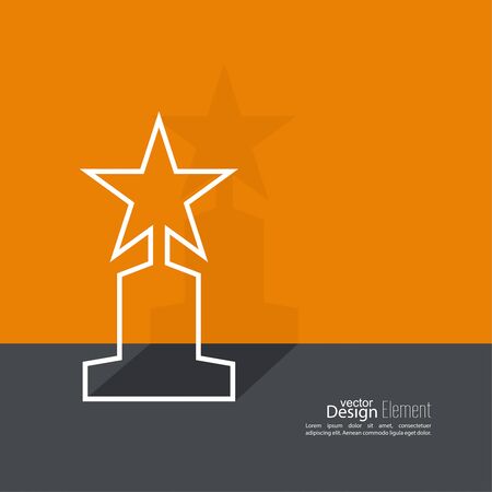 The award, star winner on the podium near wall with flat shadow. Concept of success, winning. minimal. Outlineのイラスト素材