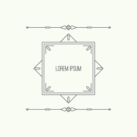 Vintage linear geometric frame with divider. Geometry retro art shape deco. Vector vintage separate border. Tribal text box. Ethnic textbox.のイラスト素材