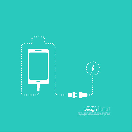 Abstract background with charge mobile phones. usb cable is connected to the smartphone. The concept  power charging. Vector. Batteryのイラスト素材