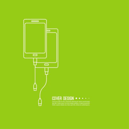 Abstract background with charge mobile phones. usb cable is connected to the smartphone. The concept  power charging. Vector.のイラスト素材