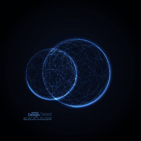 Abstract background with glowing spheres intersecting the global. Science and connection concept. The technology of the future. Vector backdrop. Planet and orbitのイラスト素材