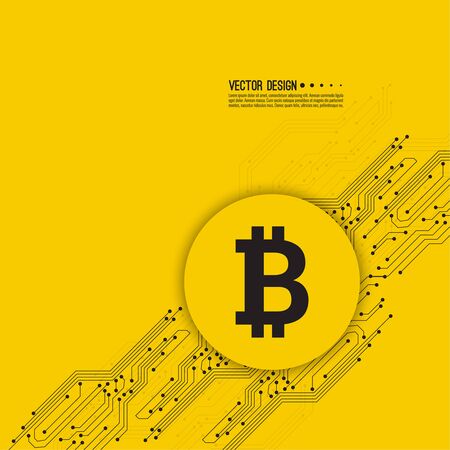 Abstract background with high tech circuit board texture. Crypto currency Bitcoin internet virtual money. Vector icon  bitcoin digital cryptocurrency. Blockchain based secure. Electronic motherboard.のイラスト素材