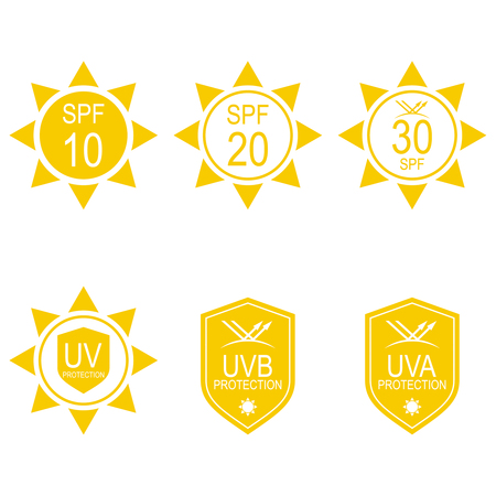 Vector set icons SPF. Protection from the sun UV, UVB, UVA rays.のイラスト素材