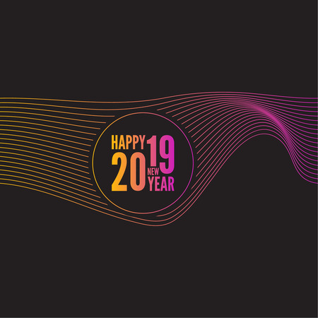 Happy New Year 2019. Vector abstract background with bright gradient wavy lines.のイラスト素材