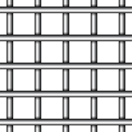 Realistic prison metal bars on white background. Vector illustration of iron jail cage.のイラスト素材