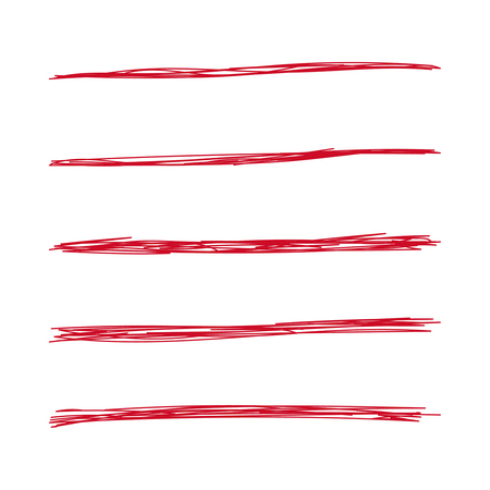Vector set of hand drawn underline. Felt tip brush smears. Red paint stripe.のイラスト素材