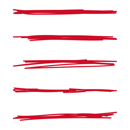 Vector set of hand drawn underline. Felt tip brush smears. Red paint stripe.のイラスト素材