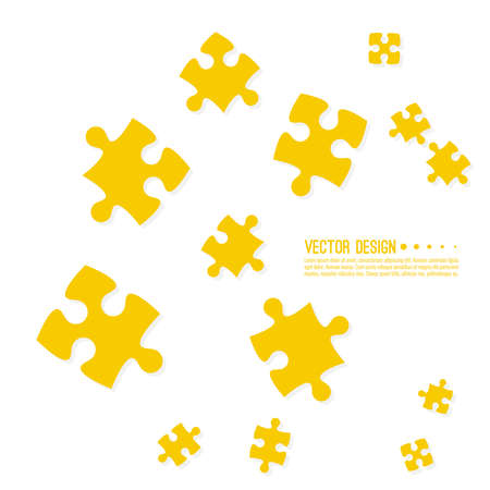Vector abstract background with chaotically scattered jigsaw puzzle pieces in yellow.のイラスト素材