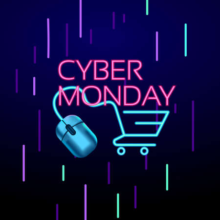 Cyber Monday colorful neon style conceptual sign sales background, banner, poster, flyer templateのイラスト素材