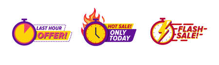 Flash Sale countdown badges, Limited time offer banner stickerのイラスト素材