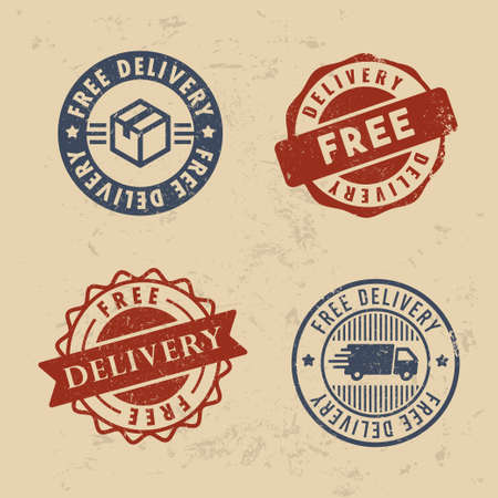 Free Delivery stamp vector setのイラスト素材