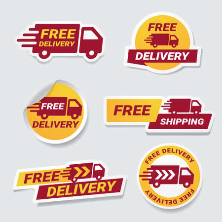 Free Delivery badge sticker set. Vector label design element free deliveryのイラスト素材