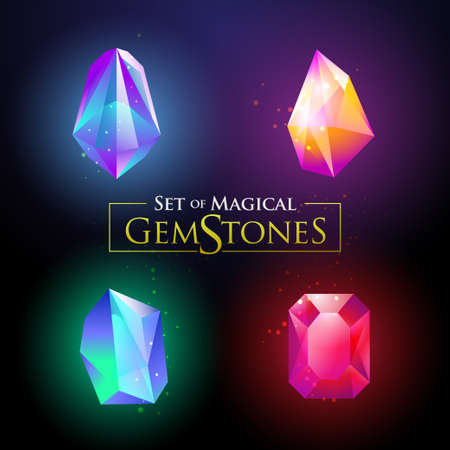 Set of mystical shiny gemstones vector illustrationのイラスト素材