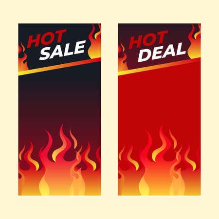Hot Sale banner template. Special offer shoping deal vector with fire illustrationのイラスト素材