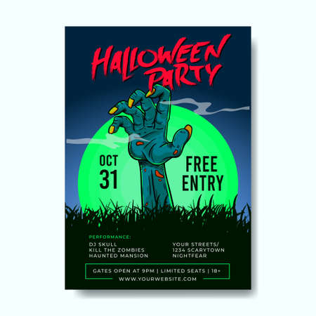 Halloween A4 poster, flyer template with zombie's hand illustrationのイラスト素材