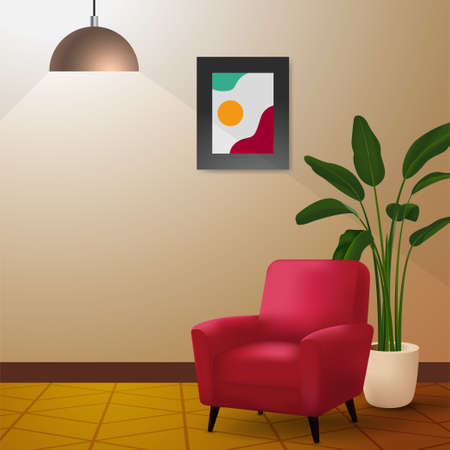 Minimal set up of interior with modern red chair illustrationのイラスト素材