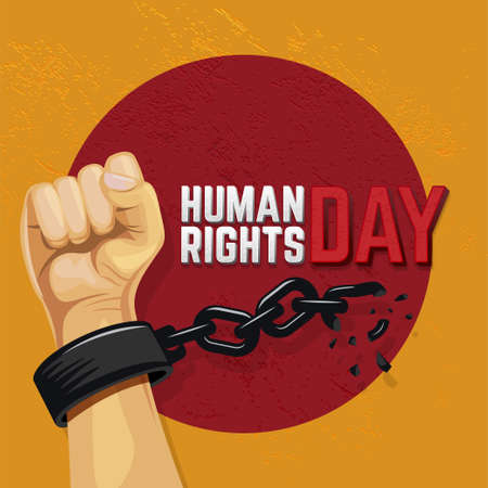 Human rights day illustration with raised hand breaks the chainのイラスト素材