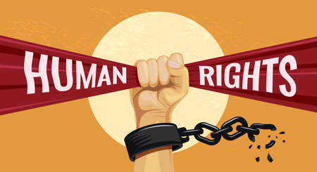 Human rights day illustration with raised hand breaks the chainのイラスト素材