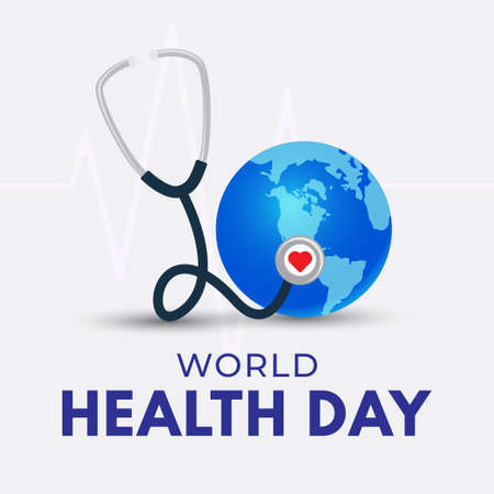 World Health Day poster. Globe and stethoscope illustrationのイラスト素材