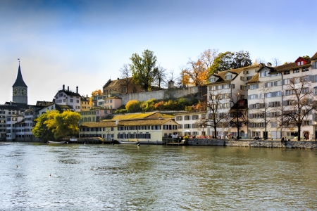 Zurich by the river on an autumn dayの写真素材