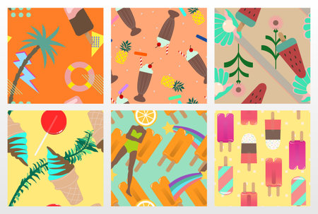 6 Summer style vector seamless pattern