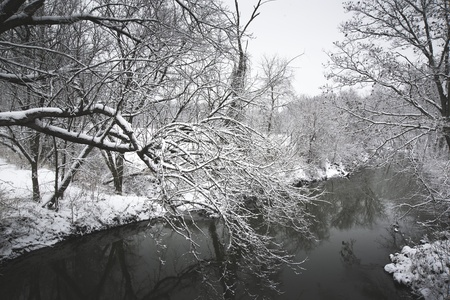 Snow blankets the Normans Kill area on West Old State Road in Guilderland, NYの写真素材