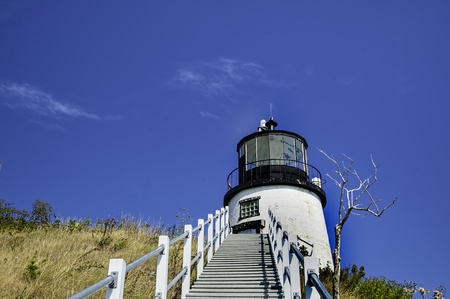 OWLS HEAD, ME - CIRCA 2009 - Owls Head Light gleams in the light of Owls Head, Maine  Owls Head is a sparse, rural area in Coastal Maine that is famous for its Owls Head Lighthouse のeditorial素材