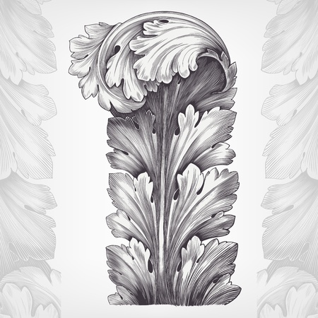vintage engraving acanthus ornament foliage with retro pattern in antique rococo style decorative design vectorのイラスト素材