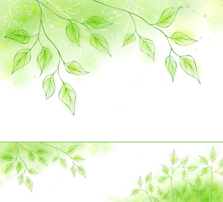 Vector spring banner with green foliageのイラスト素材
