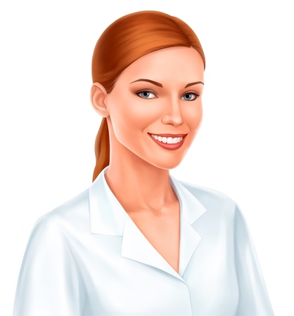 young beautiful business woman or doctor smiling in white shirt over white background Vectorのイラスト素材