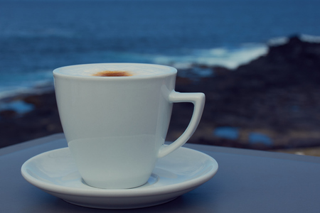 White coffee mug in Mosteiros Azoresの写真素材