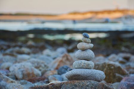 Zen stone tower on the coast of Benodet Brittanyの写真素材
