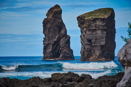 Volcanic rock on the beach of Mosteiros Azoresの写真素材