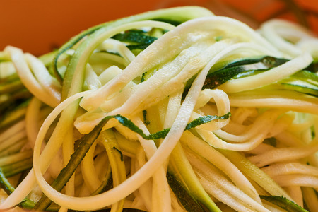 Macro color photo of zucchini noodles (zoodles)の写真素材