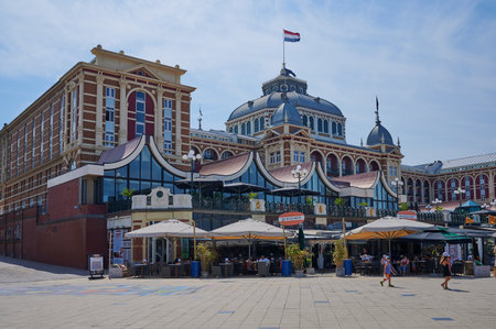 Scheveningen, Netherlands - August 10, 2020: view of the famous, old Hotel Kurhaus with restaurants in front of the hotelのeditorial素材