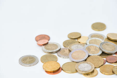 Euro coins and cents against white background with copy space for any textの写真素材