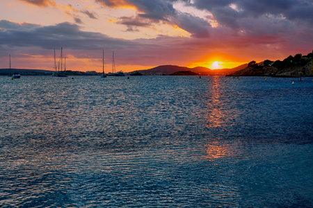 sunset seen from a beach in Illetas, Mallorca, Spainの写真素材