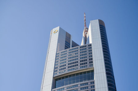 Frankfurt, Germany - March 26, 2022: Commerzbank skyscraper in Frankfurt, Germany. Commerzbank AG is...