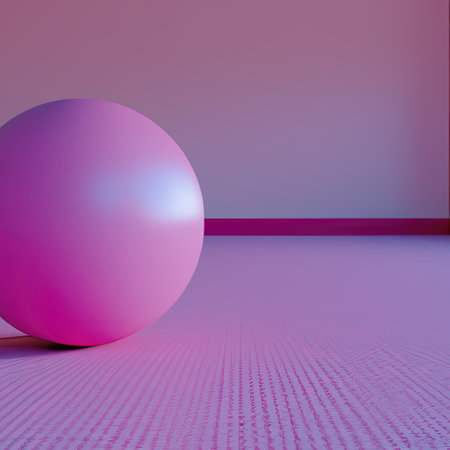 rendered pink 3d sphere in pink colored room with copy spaceの写真素材