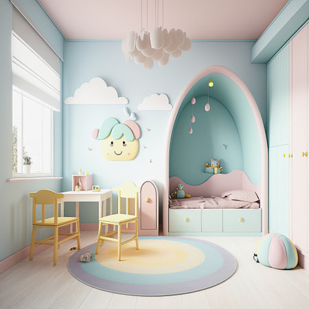 ai generative, cute pastel colored children roomの素材