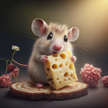 ai midjourney illustration of a cute brown mouse with a piece of cheeseの素材