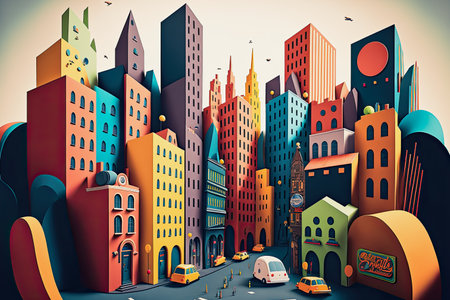 ai generated illustration of a modern colorful whimsical 3d city vectorの素材