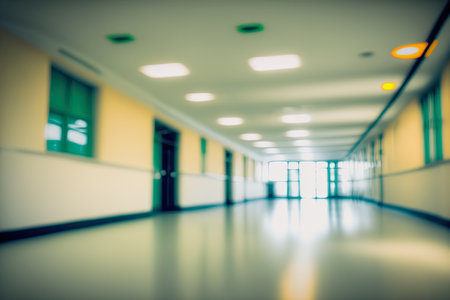 ai midjourney illustration of hospital hallway intentionally blurred as wallpaperの素材