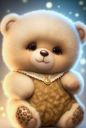 ai generative midjourney illustration of a cute fluffy white teddy bearの素材