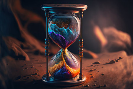 ai mid-journey generative illustration of an hourglass with colorful sandの素材