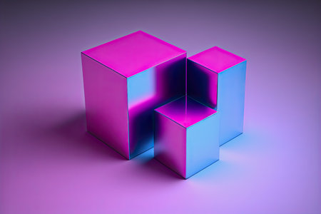 ai midjourney generative illustration of three magenta metallic colored squares on pink backgroundの素材